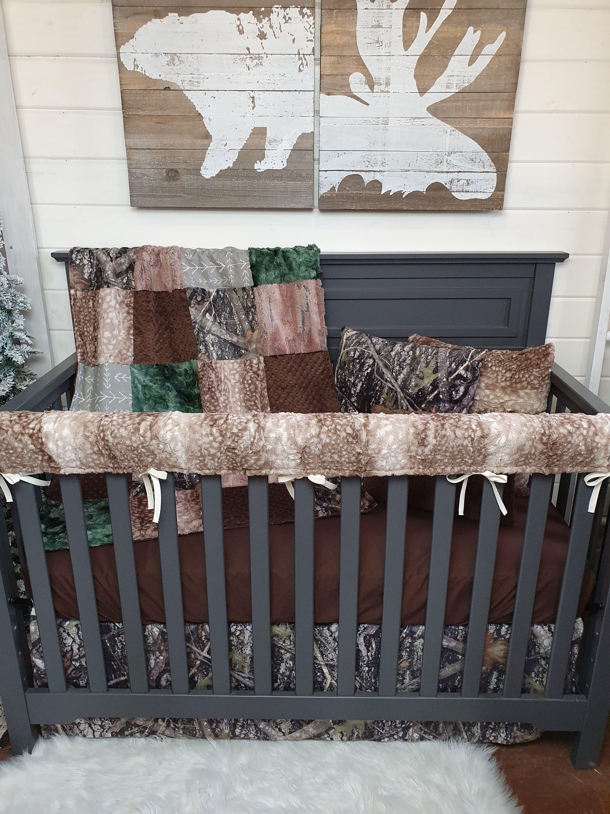 Boy Crib Bedding- Camo and Fawn Minky Woodland Collection - DBC Baby Bedding Co 