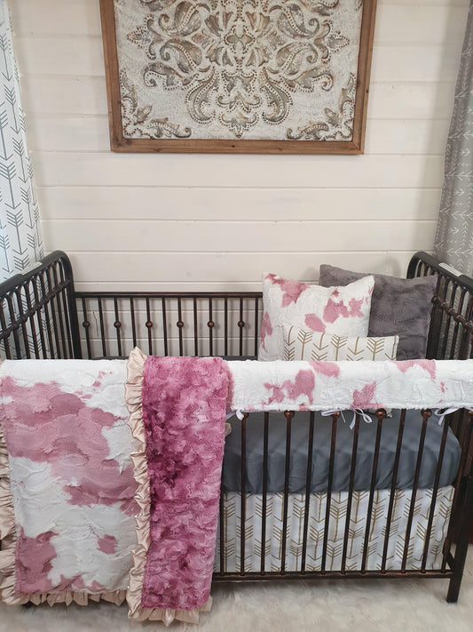 Ready to Ship Girl Crib Bedding- Rose Calf Minky Ranch Collection - DBC Baby Bedding Co 