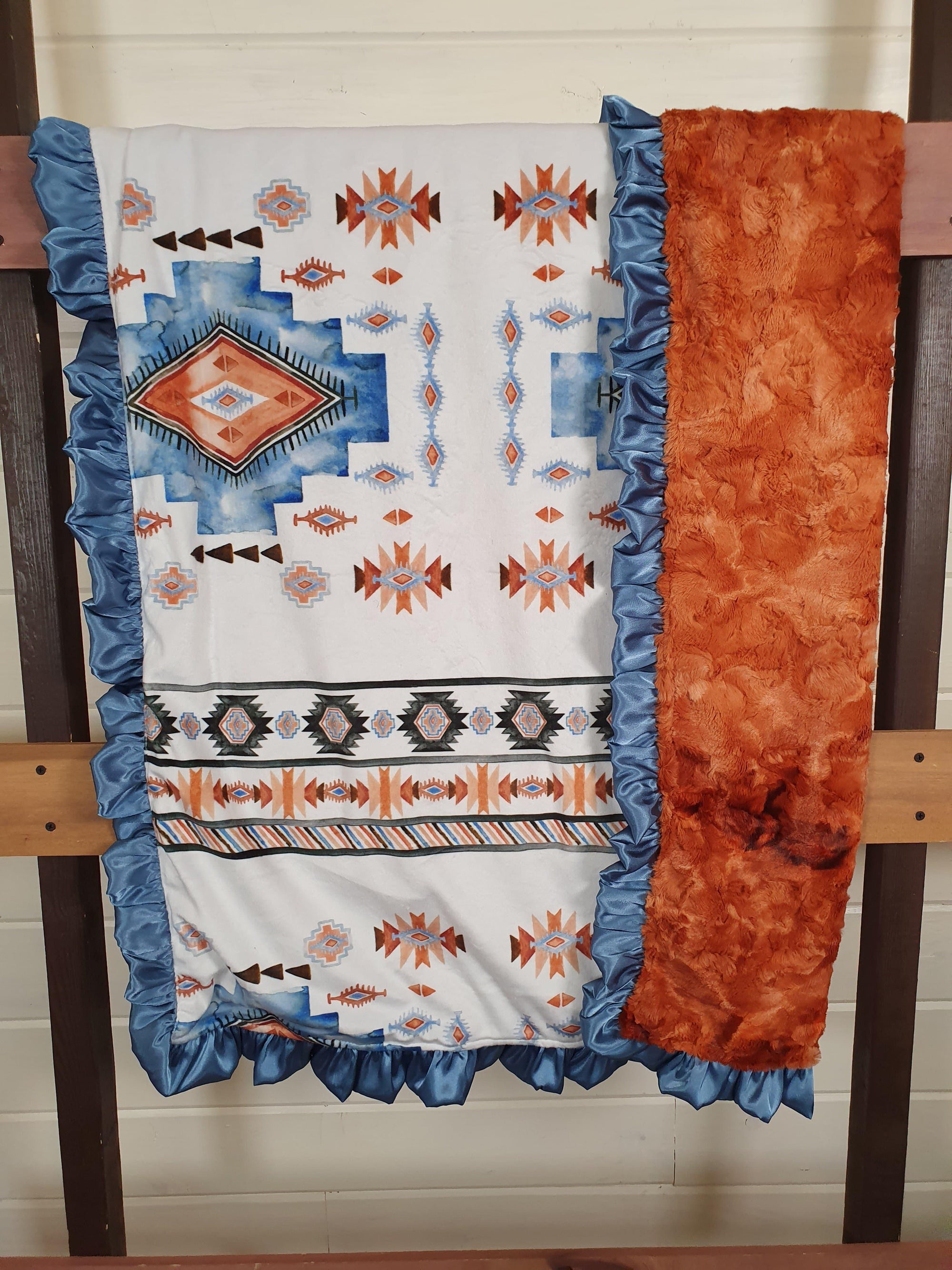 Ruffle Blanket - Ruffle Old West Aztec Minky - DBC Baby Bedding Co 