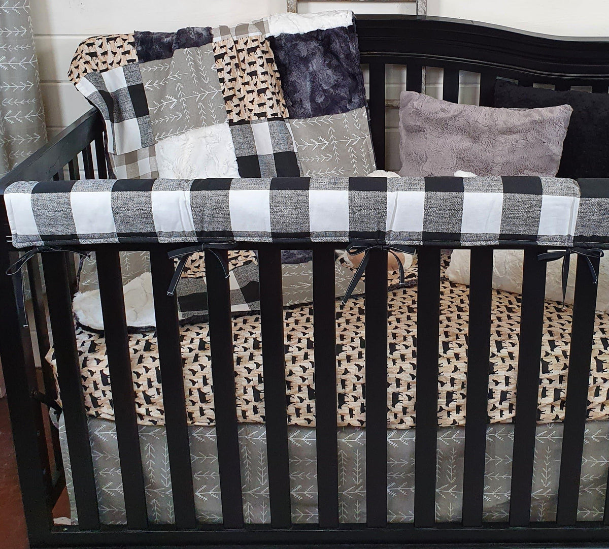 Boy Crib Bedding - Farm Animal and Black Check Nursery Collection - DBC Baby Bedding Co 