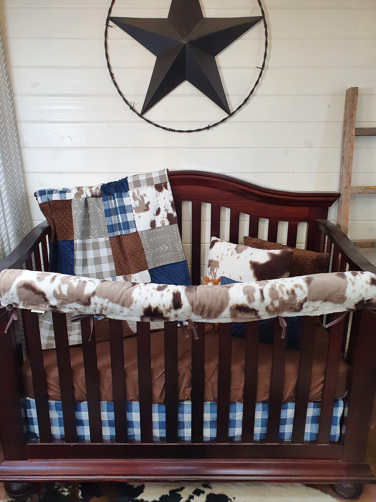 Ready Ship Boy Crib Bedding - Farm and Brown Sugar Cow Minky Ranch Collection - DBC Baby Bedding Co 