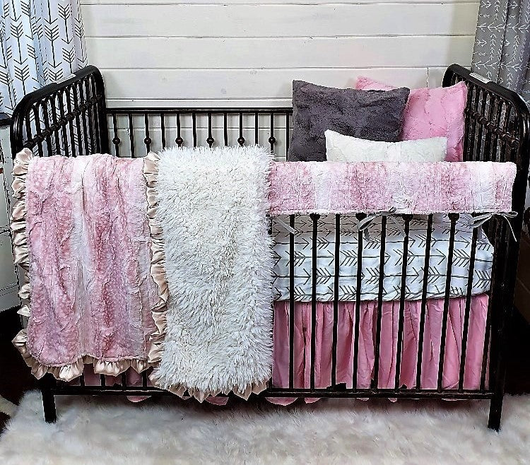 Girl Crib Bedding - Rosewater Fawn Minky and Llama Minky Collection - DBC Baby Bedding Co 