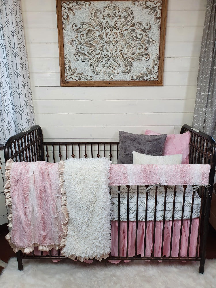 Girl Crib Bedding - Rosewater Fawn Minky and Llama Minky Collection - DBC Baby Bedding Co 