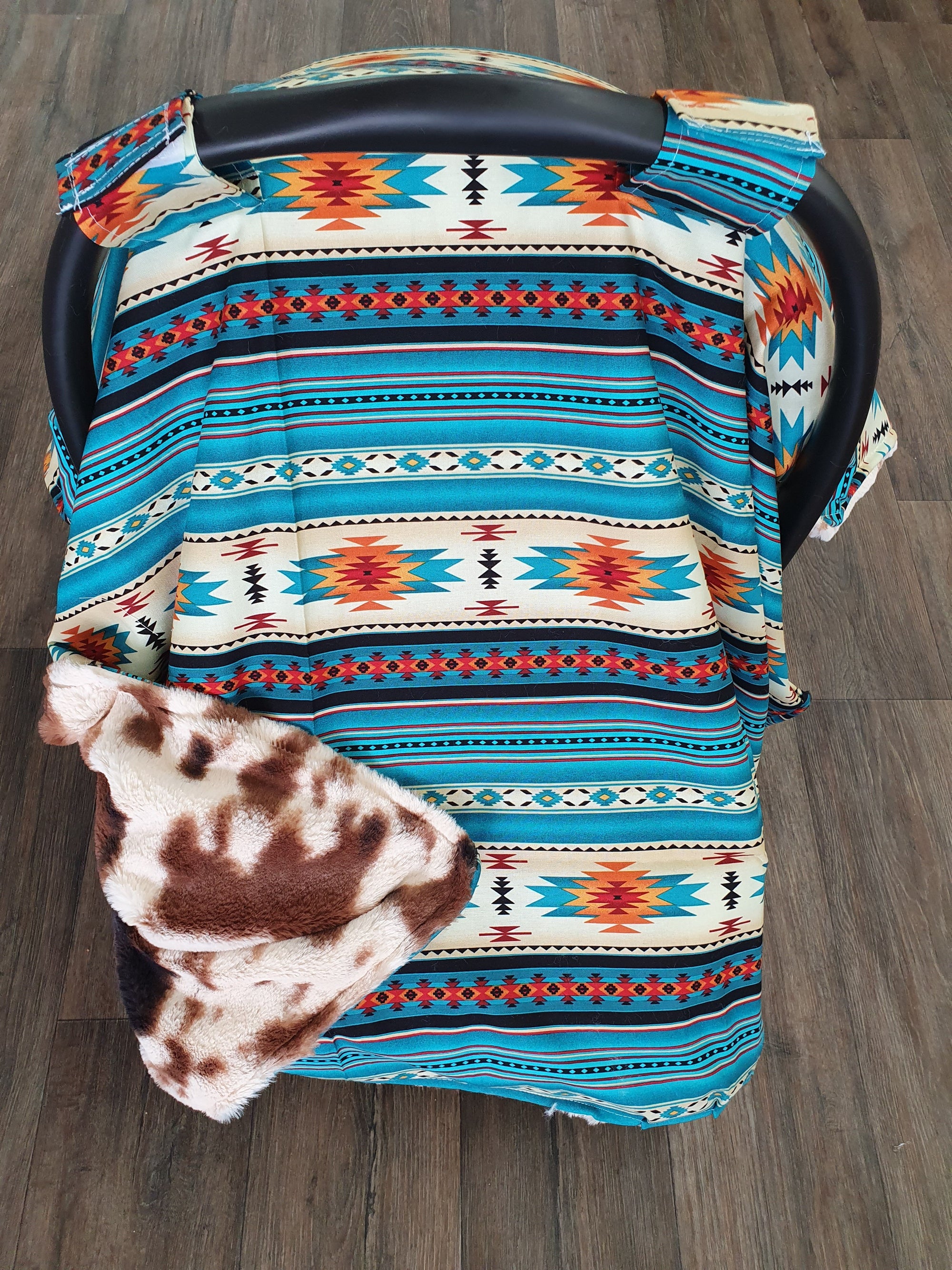 Carseat Tent - Aztec in Teal - DBC Baby Bedding Co 