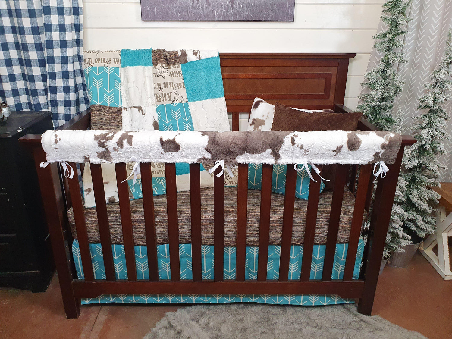 Ready Ship Boy Crib Bedding - Cowboy and Brownie Calf Minky Collection - DBC Baby Bedding Co 