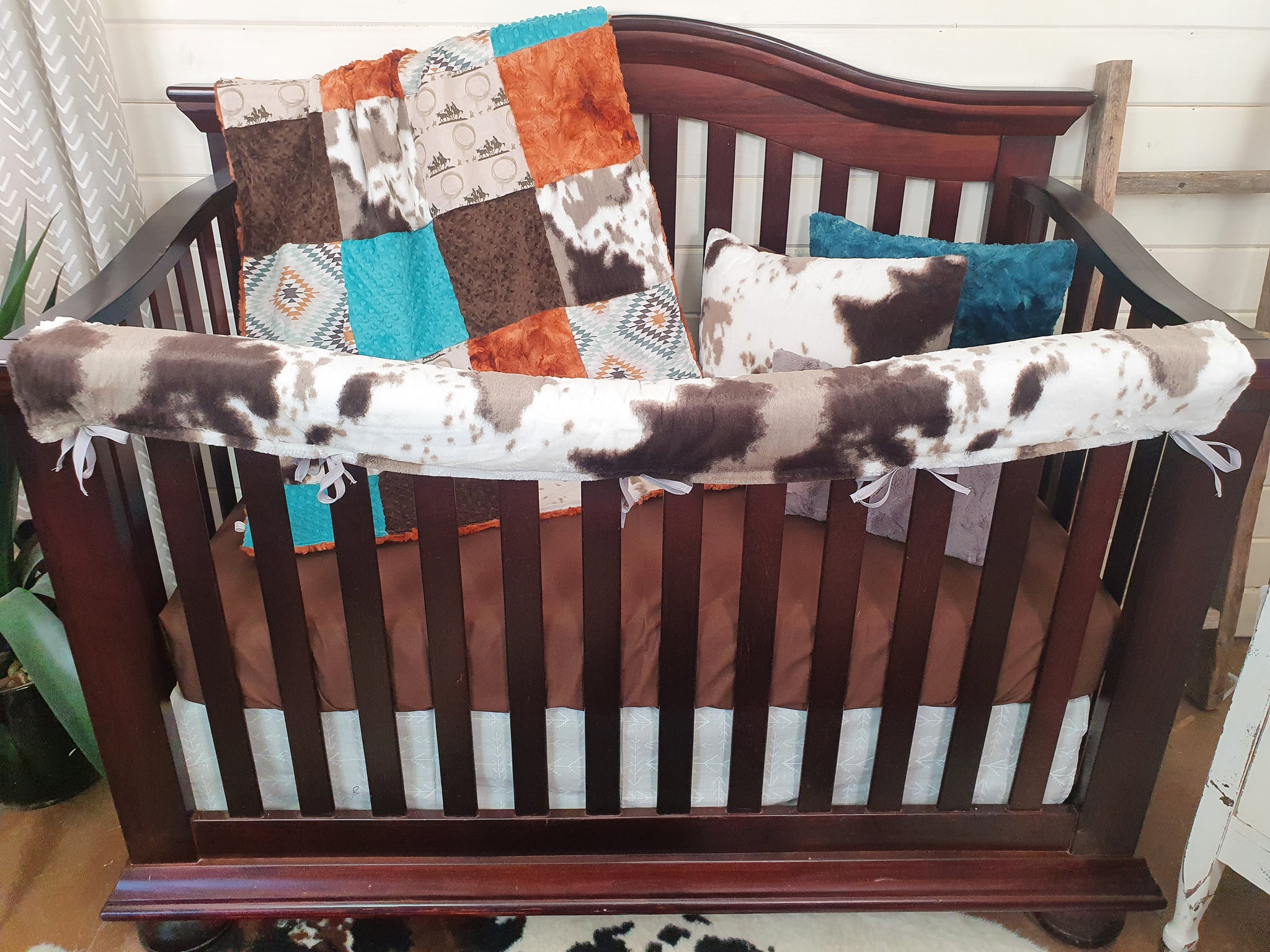 Boy Crib Bedding- Aztec Highland Cows Western Baby Bedding