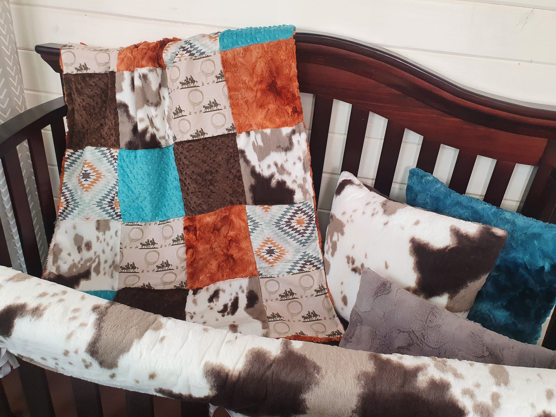 New Release Boy Crib Bedding - Team Roping Cowboy and Brown Sugar Cow Minky Western Baby Bedding Collection - DBC Baby Bedding Co 