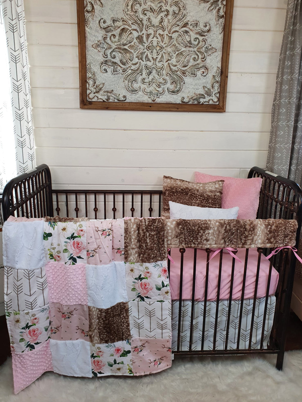 New Release Girl Crib Bedding- Blush Floral Antlers and Floral Baby Bedding Collection - DBC Baby Bedding Co 