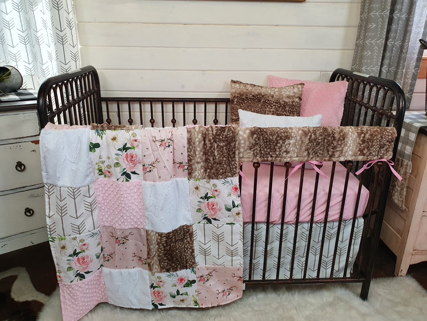 New Release Girl Crib Bedding- Blush Floral Antlers and Floral Baby Bedding Collection - DBC Baby Bedding Co 