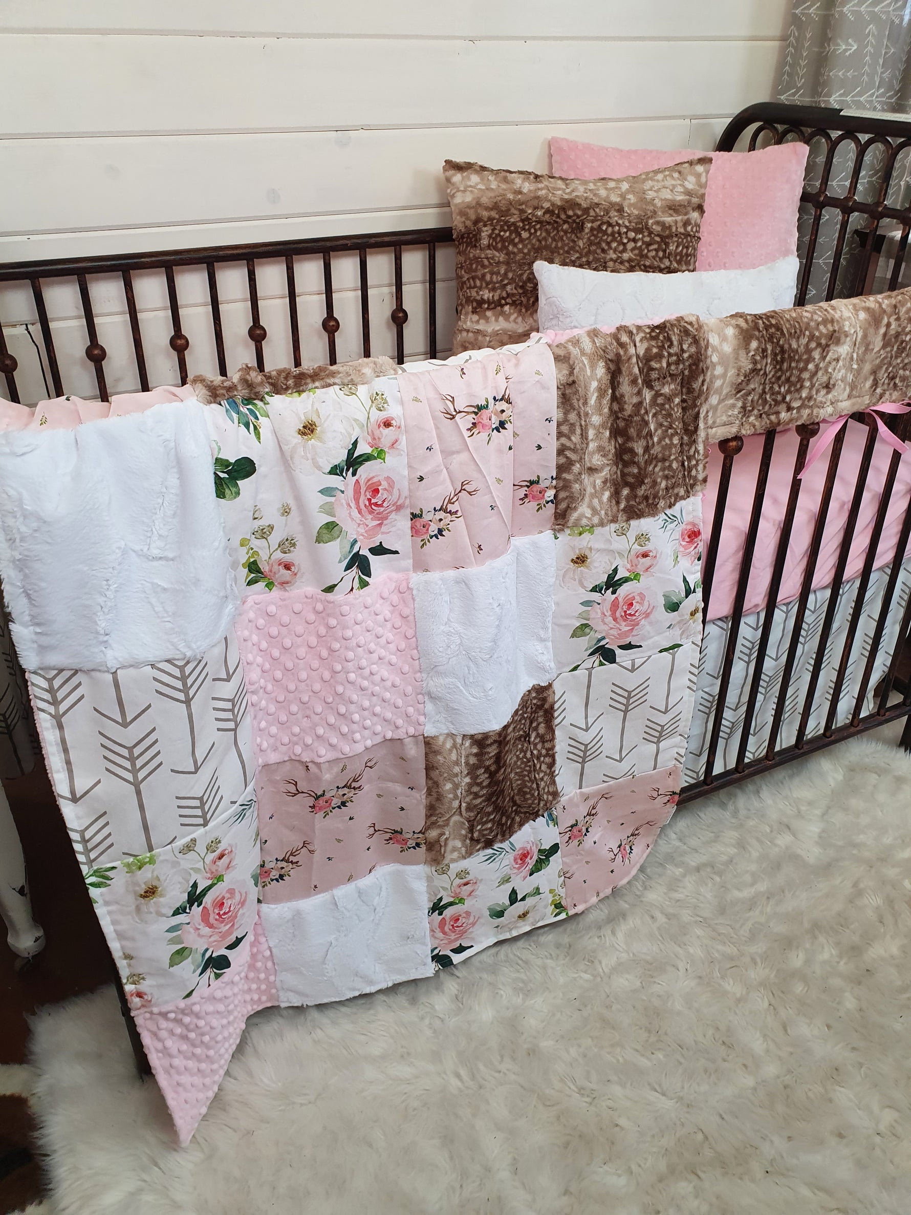 New Release Girl Crib Bedding- Blush Floral Antlers and Floral Baby Bedding Collection - DBC Baby Bedding Co 