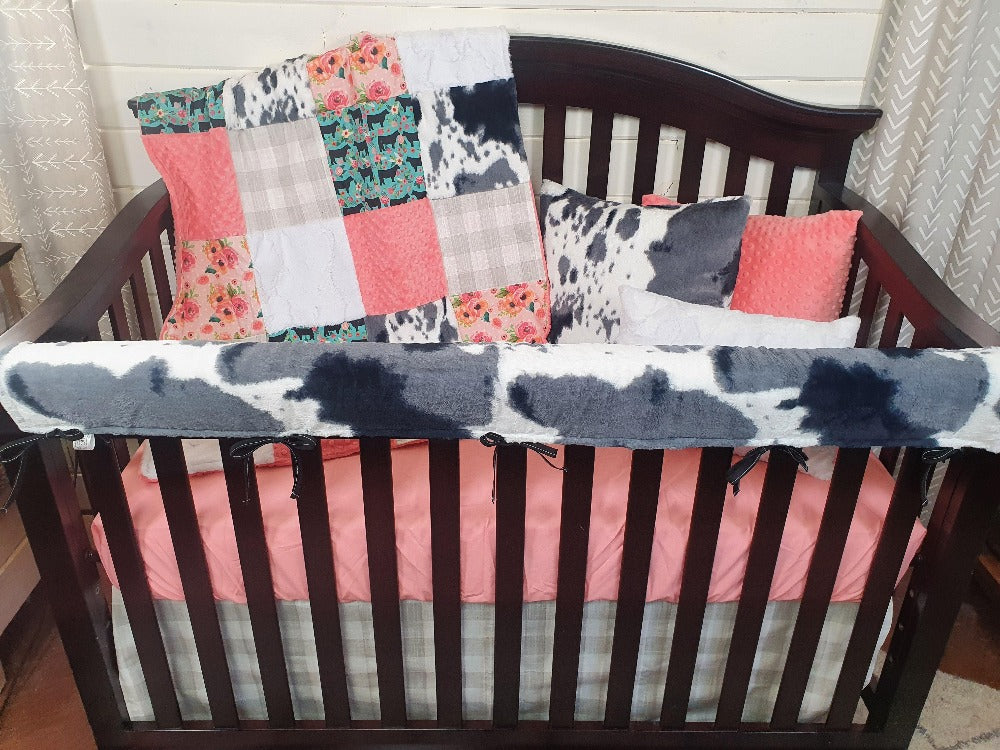 Custom Girl Crib Bedding - Floral Steer and Storm Cow Minky Western Baby Bedding Collection - DBC Baby Bedding Co 
