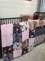 Custom Girl Crib Bedding - Floral Antler Woodland Collection - DBC Baby Bedding Co 