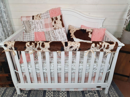 New Release Girl Crib Bedding - Rosegold Check and Cow Minky Nursery Collection - DBC Baby Bedding Co 