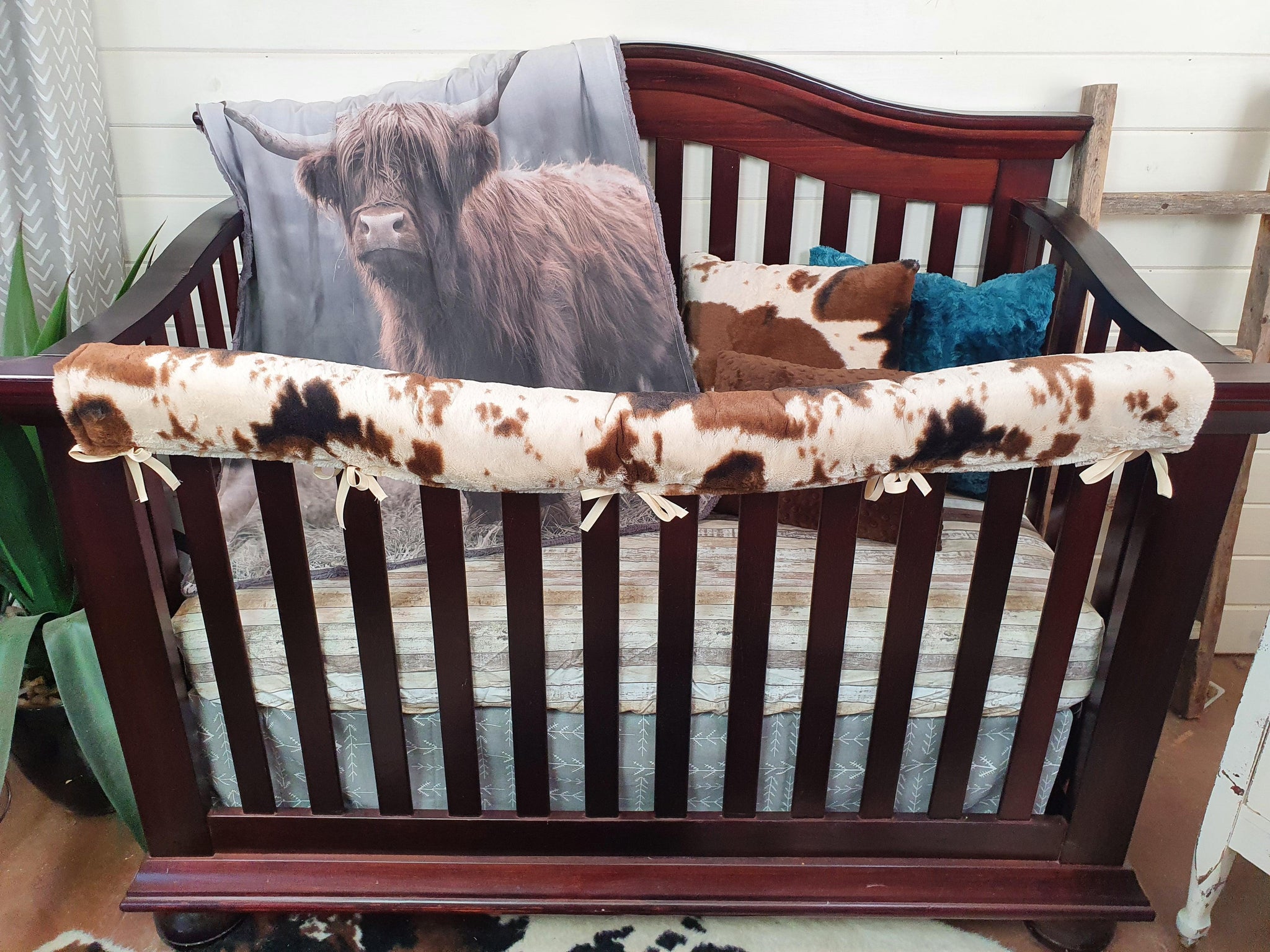 Highland Cow Boy Nursery Starter Set: Crib Bedding & Decor