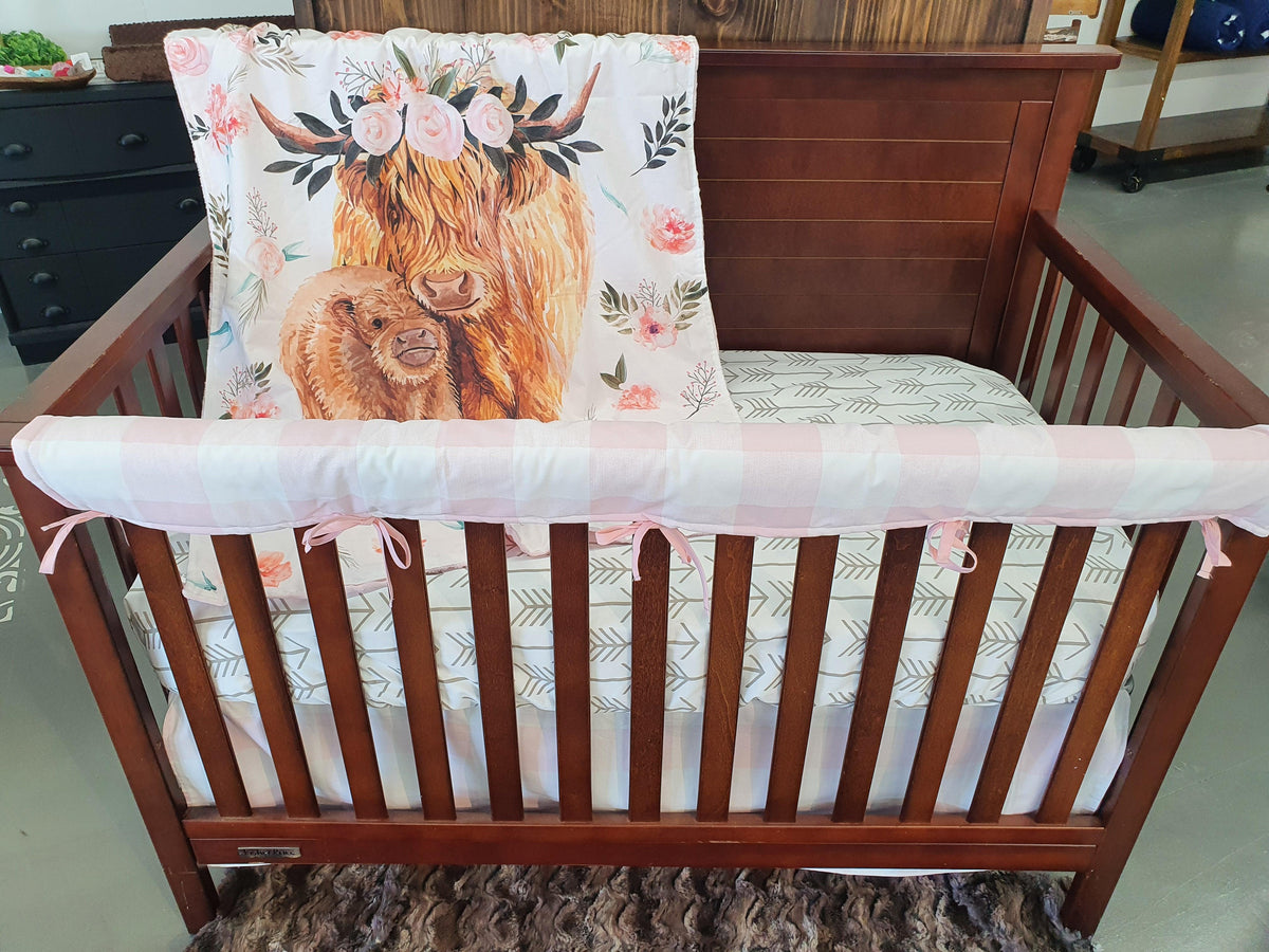 Custom Girl Crib Bedding- Highland Cow Ranch Collection - DBC Baby Bedding Co 