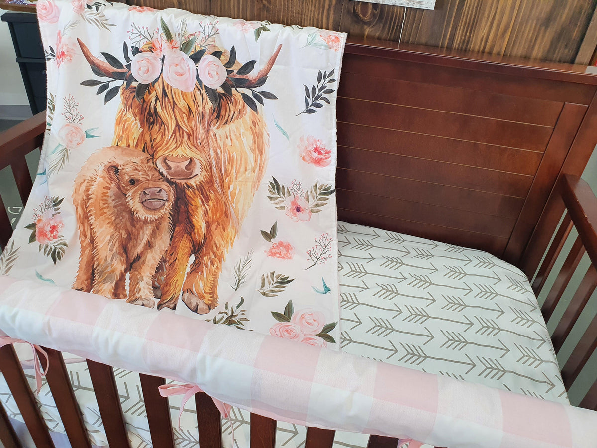 Custom Girl Crib Bedding- Highland Cow Ranch Collection - DBC Baby Bedding Co 