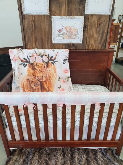 Custom Girl Crib Bedding- Highland Cow Ranch Collection - DBC Baby Bedding Co 