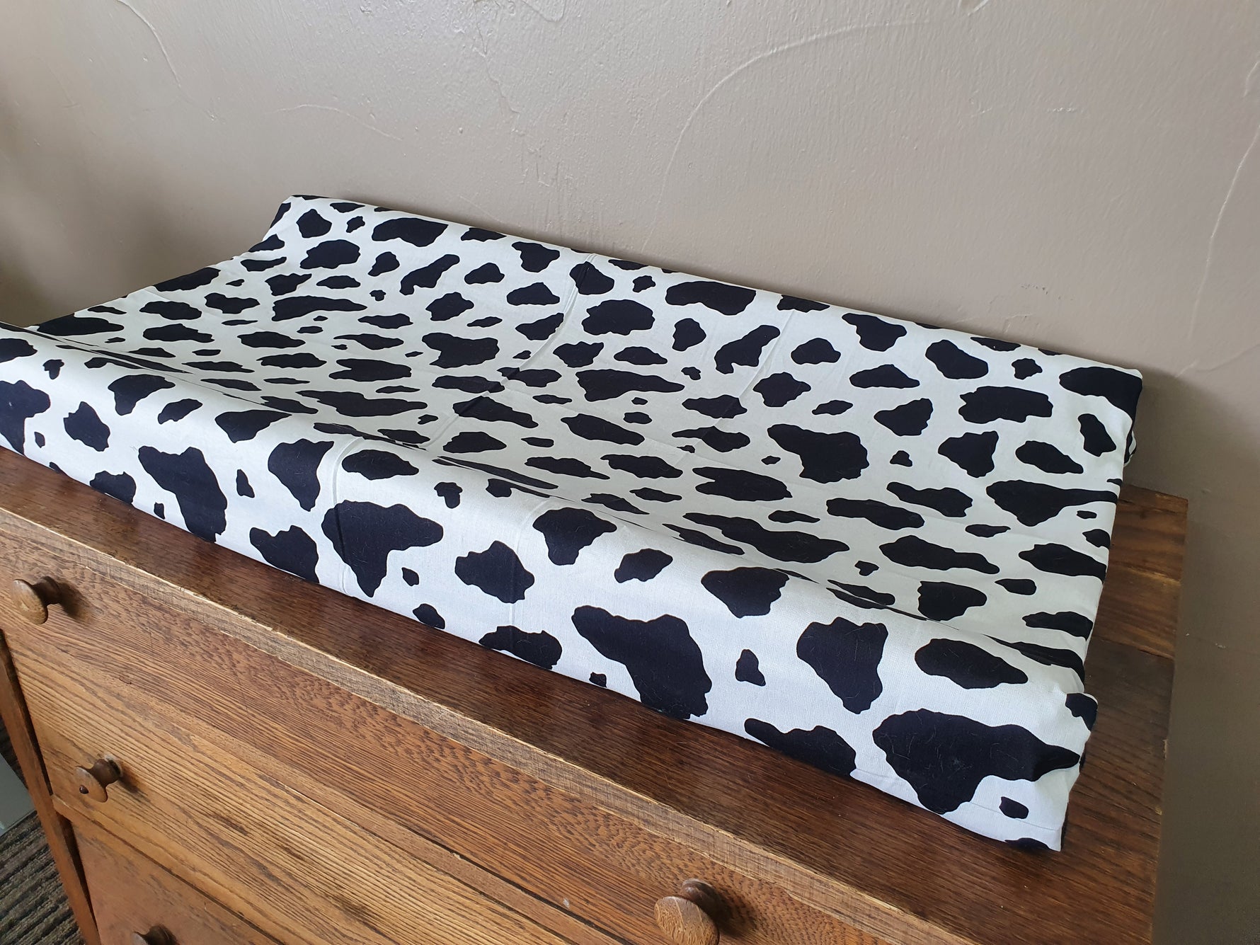 Changing Pad Cover - Cow Print Cotton in Black White - DBC Baby Bedding Co 