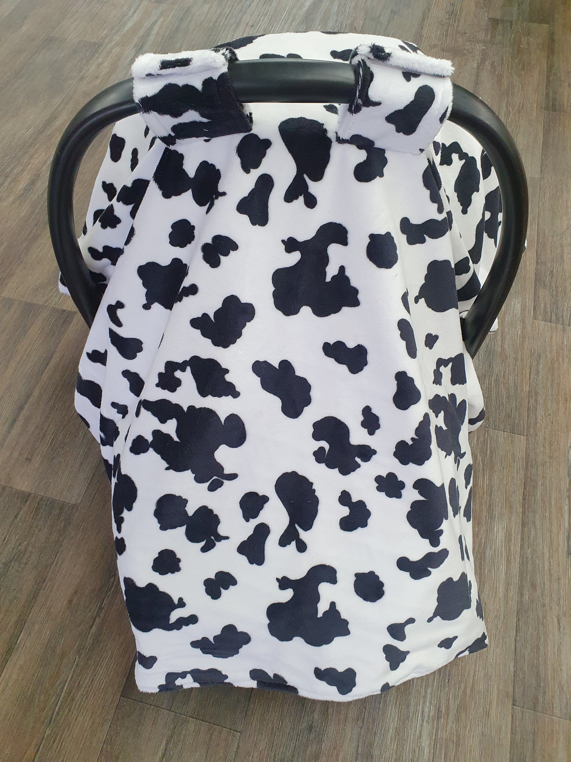 Carseat Tent - Minky Black White Cow - DBC Baby Bedding Co 
