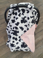 Carseat Tent - Minky Black White Cow - DBC Baby Bedding Co 