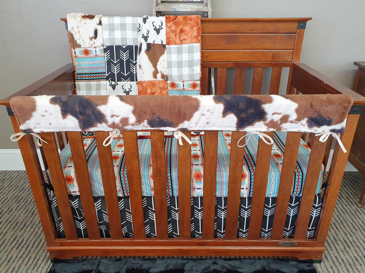 New Release Boy Crib Bedding- Buck, Mint Aztec, Cow Minky Western Baby Bedding Collection - DBC Baby Bedding Co 