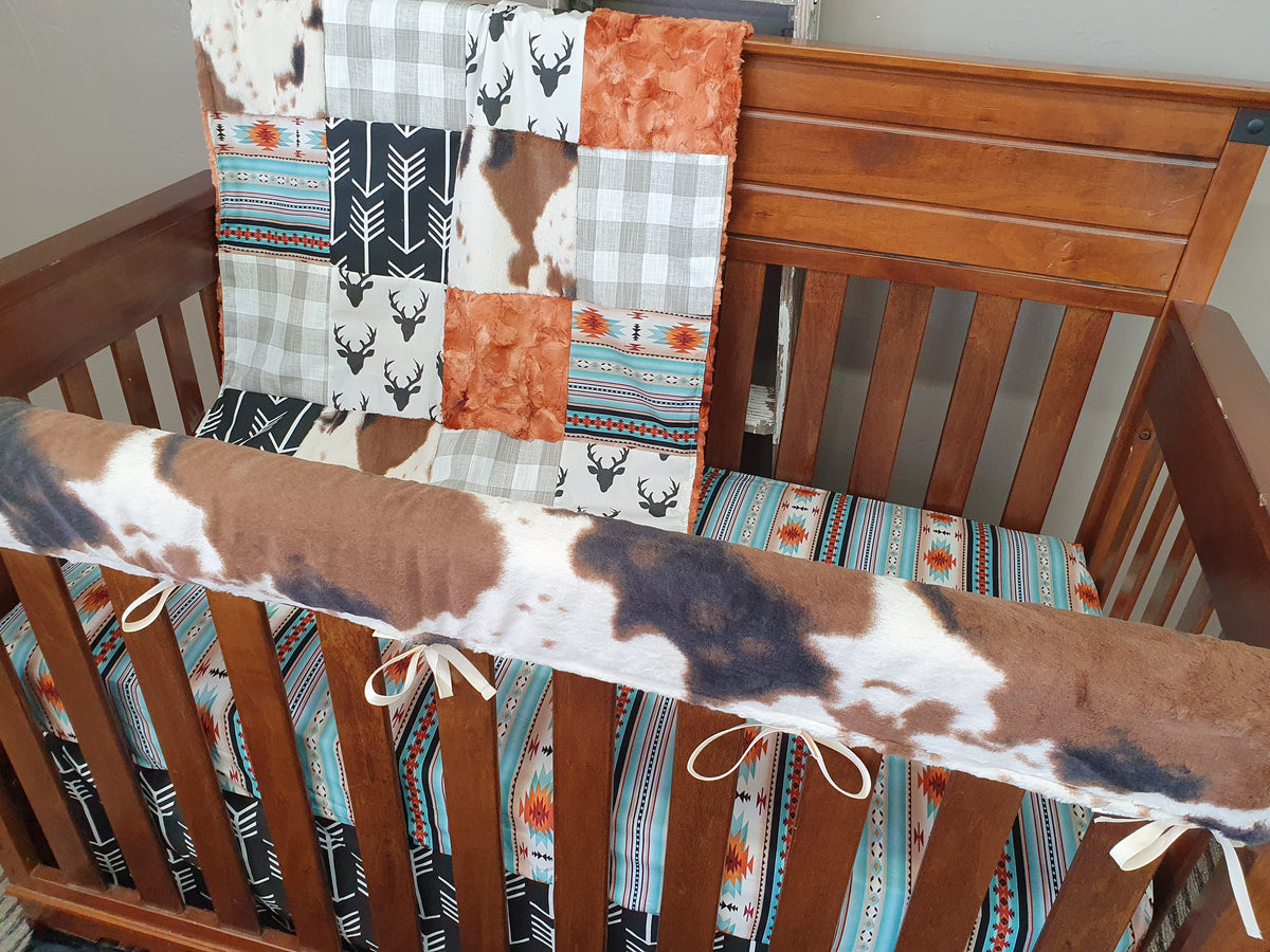 New Release Boy Crib Bedding- Buck, Mint Aztec, Cow Minky Western Baby Bedding Collection - DBC Baby Bedding Co 