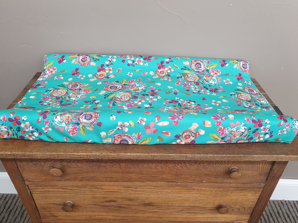 Changing Pad Cover - Floral in Teal - DBC Baby Bedding Co 