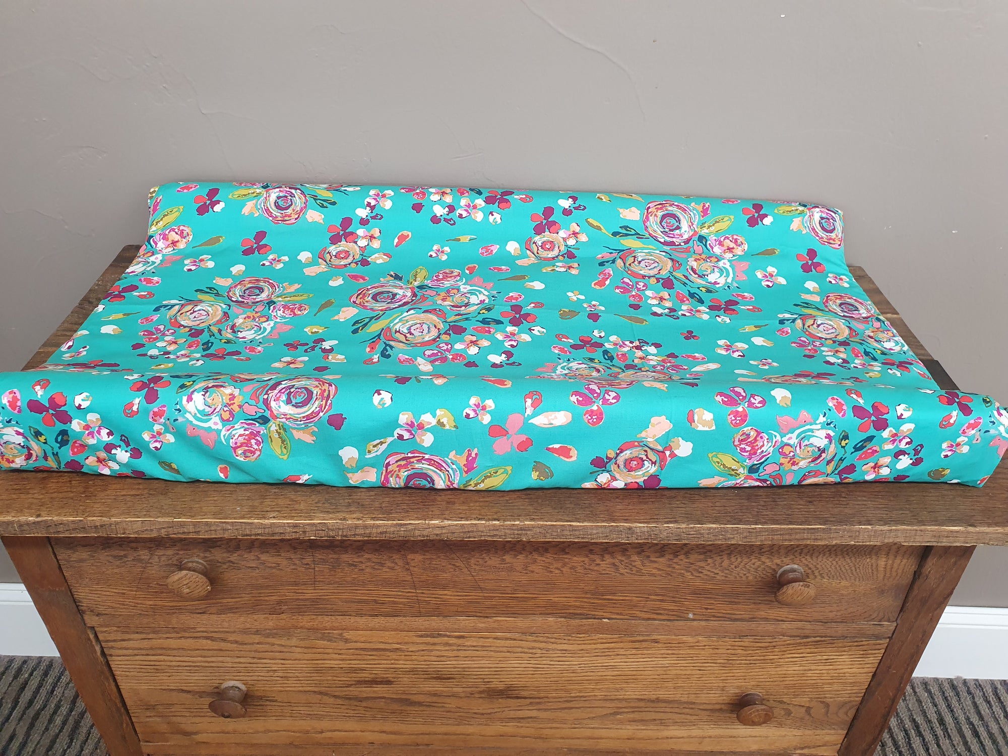 Changing Pad Cover - Teal Floral Cover - DBC Baby Bedding Co 