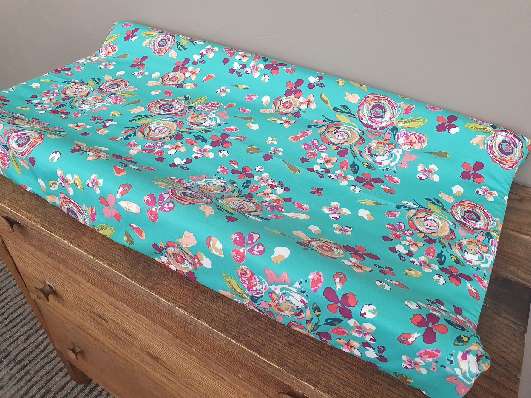 Changing Pad Cover - Floral in Teal - DBC Baby Bedding Co 