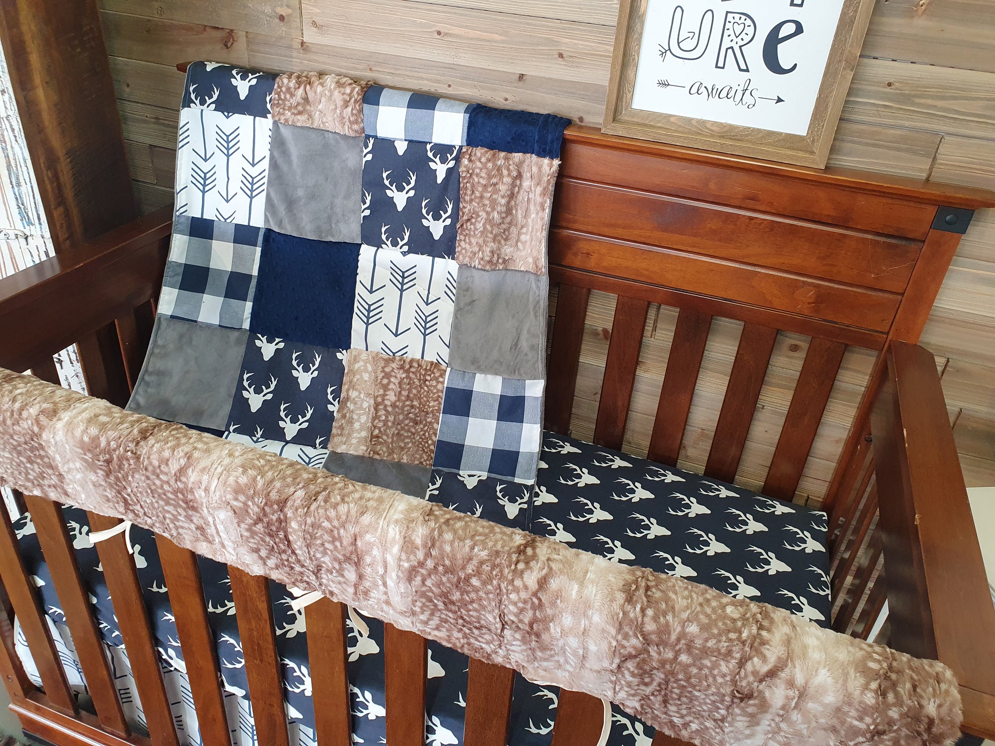 Boy Crib Bedding - Buck Navy and Gray Woodland Baby & Toddler Bedding Collection - DBC Baby Bedding Co 