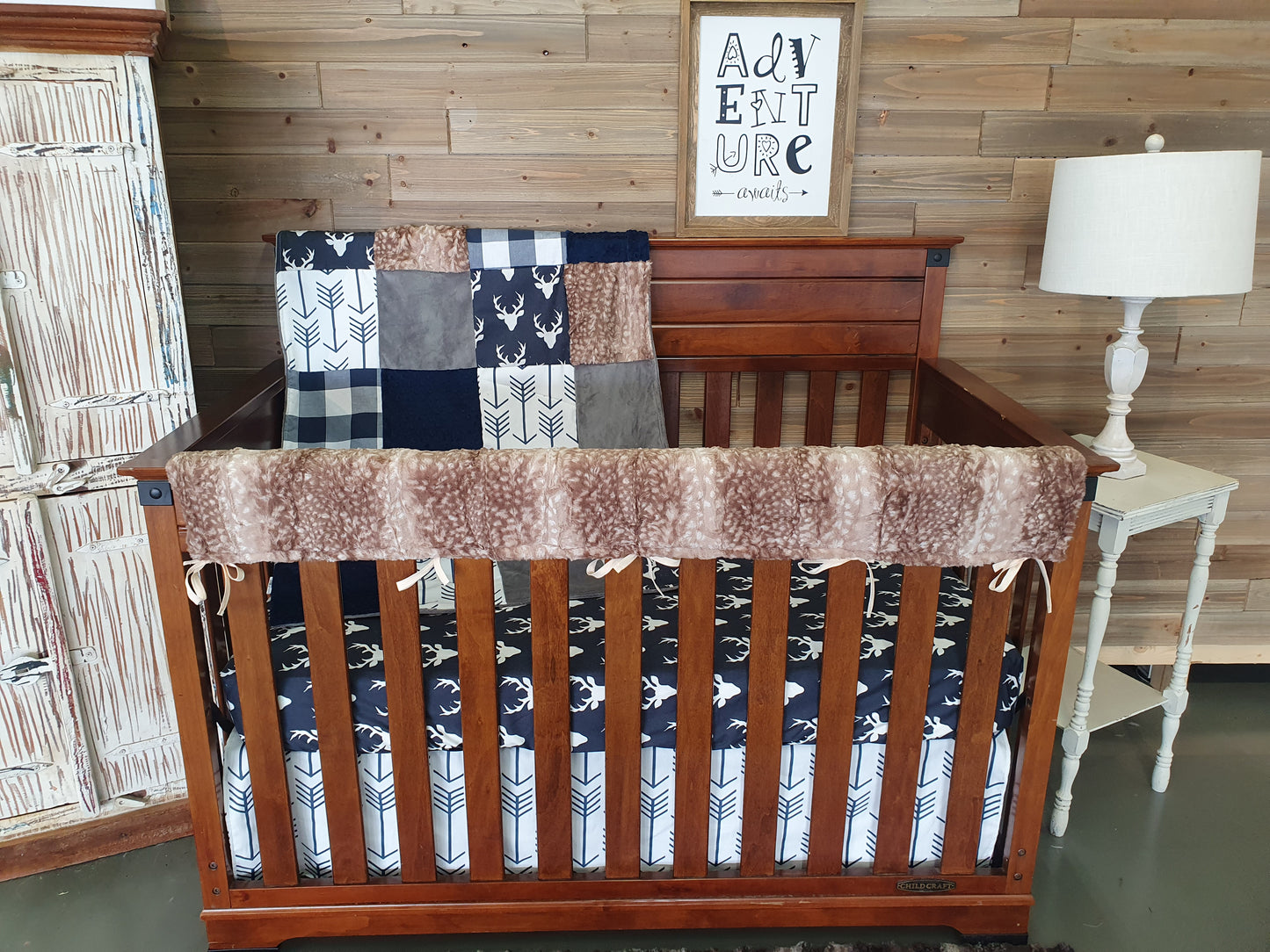 New Release Boy Crib Bedding - Buck Navy and Gray Woodland Baby Bedding & Nursery Collection - DBC Baby Bedding Co 