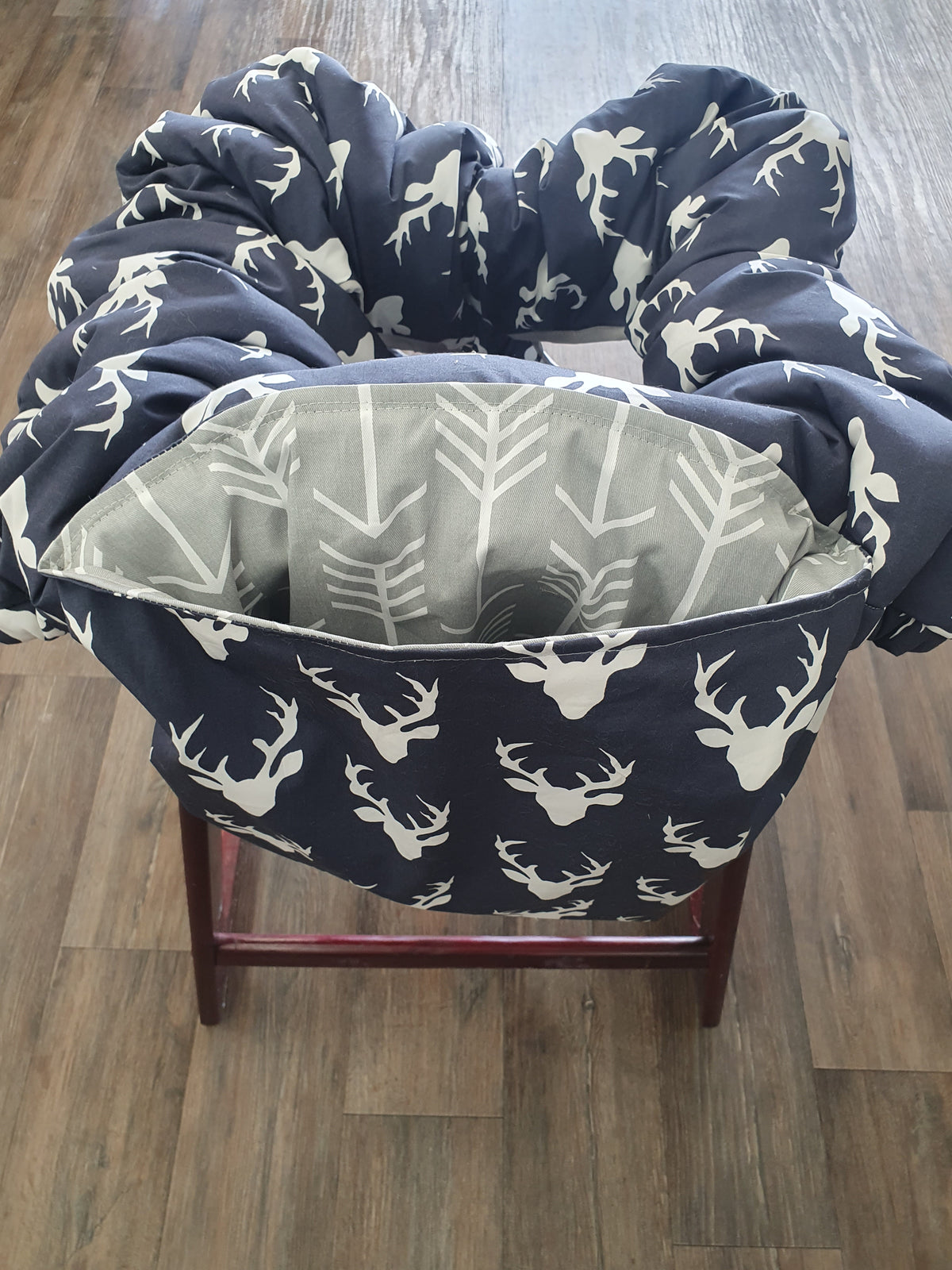 Cart Cover- Reversible Navy Buck and Gray Arrow Highchair/Cart Cover - DBC Baby Bedding Co 