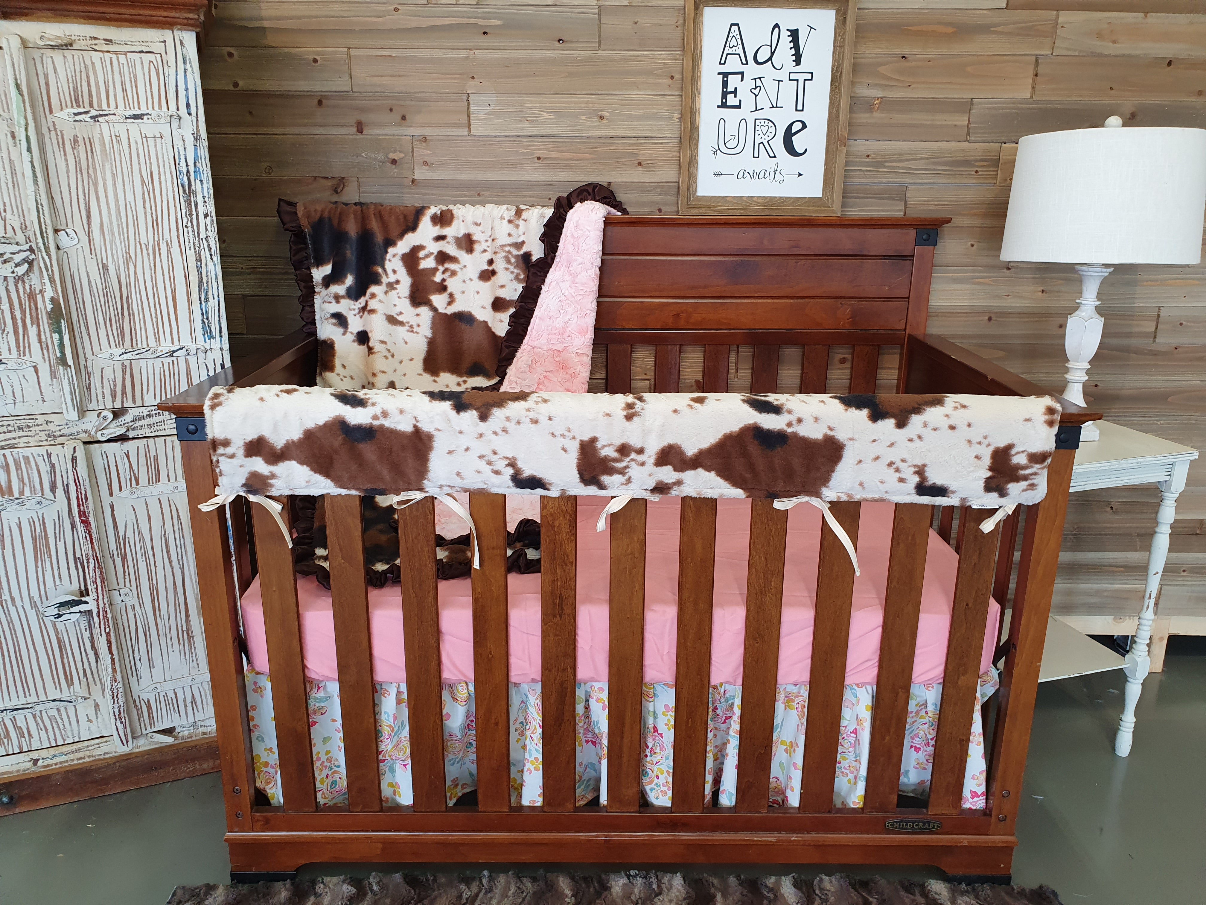 Girl Crib Bedding Cream Floral and Cow Minky Western Baby Bedding Col DBC Baby Bedding Co