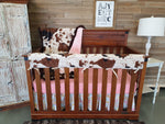 New Release Girl Crib Bedding- Cream Floral and Cow Minky Western Baby Bedding Collection - DBC Baby Bedding Co 