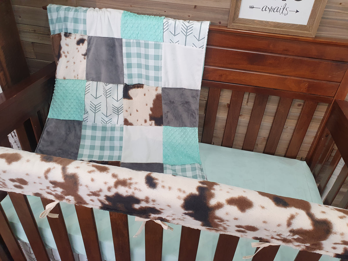 New Release Neutral Crib Bedding- Farmhouse Mint and Cow Minky Baby Bedding Collection - DBC Baby Bedding Co 