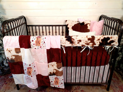 New Release Girl Crib Bedding- Floral Highland Cows Baby Bedding Collection - DBC Baby Bedding Co 