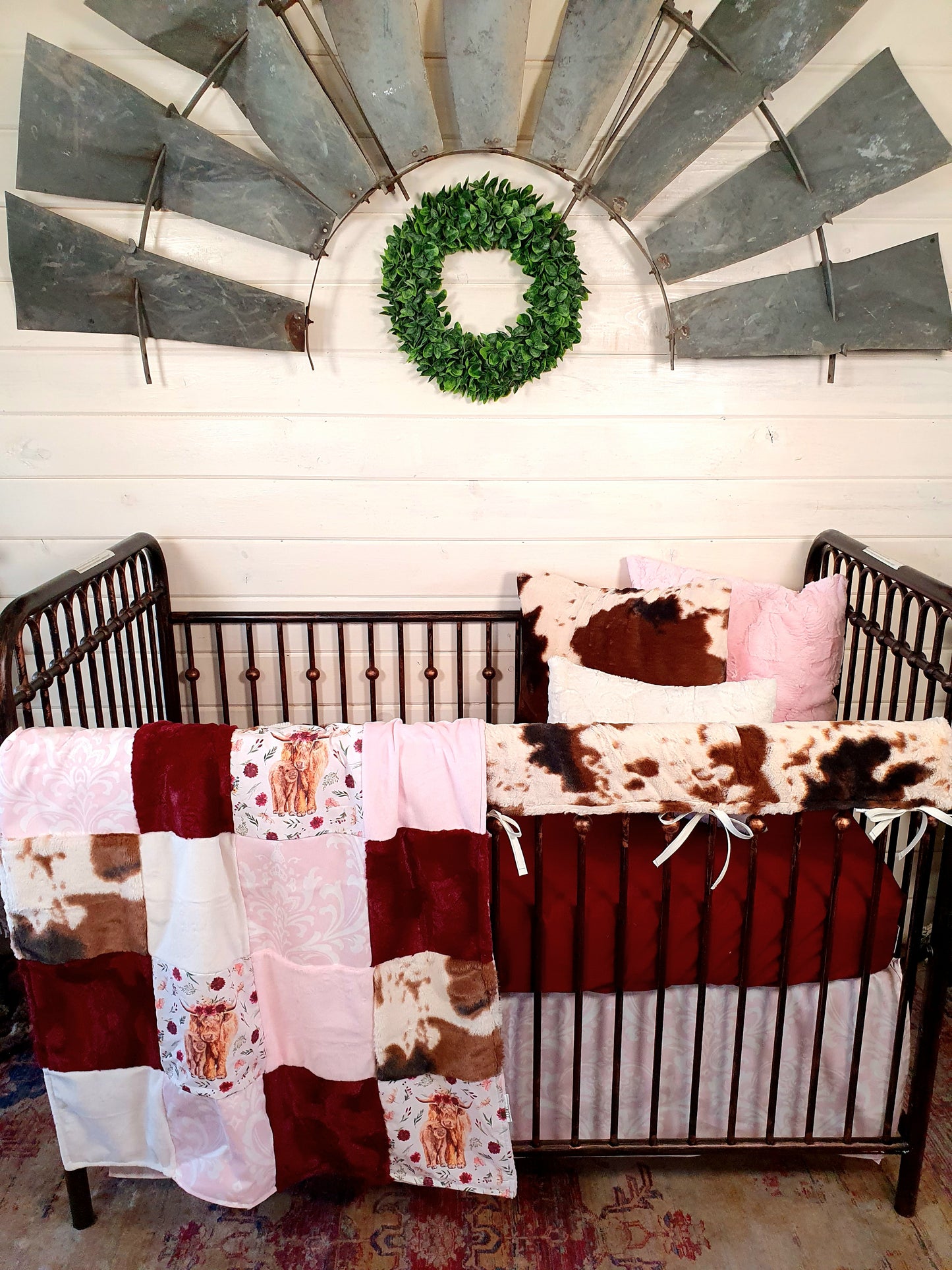 New Release Girl Crib Bedding- Floral Highland Cows Baby Bedding Collection - DBC Baby Bedding Co 