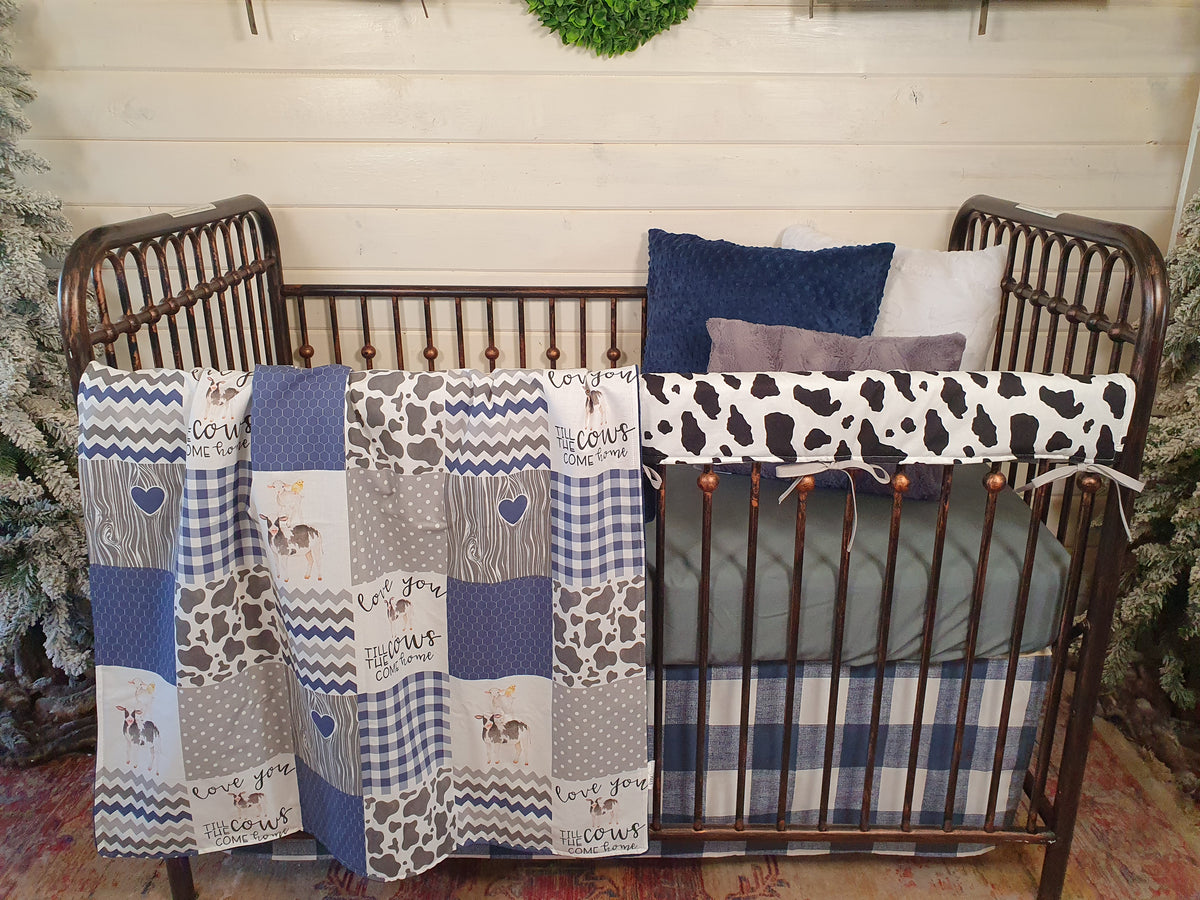 New Release Custom Boy Crib Bedding - Navy Cows Come Home Farm Crib Bedding Collection - DBC Baby Bedding Co 