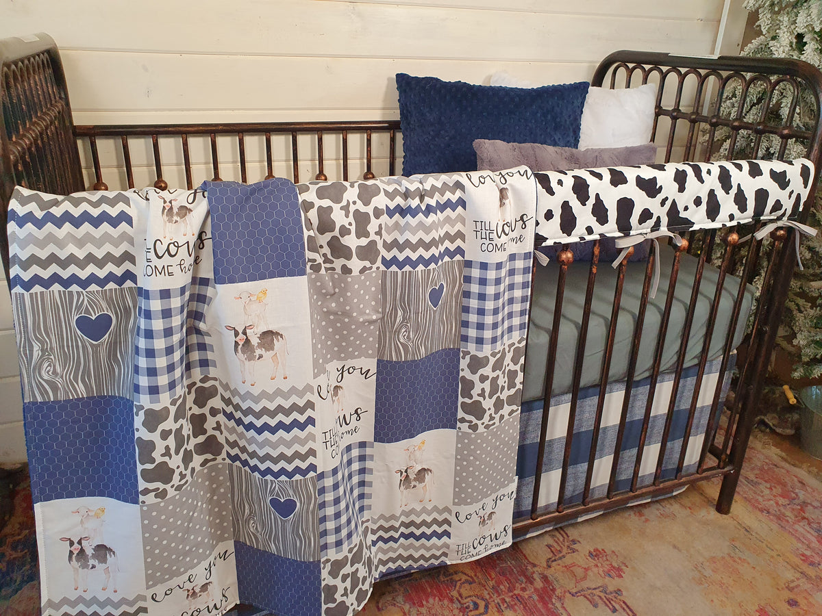 New Release Custom Boy Crib Bedding - Navy Cows Come Home Farm Crib Bedding Collection - DBC Baby Bedding Co 