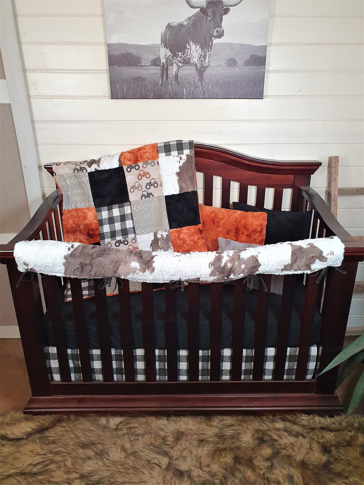DBC Baby Bedding Co - Boy Crib Bedding- Tractor and Brownie Calf Minky Farm Baby Bedding