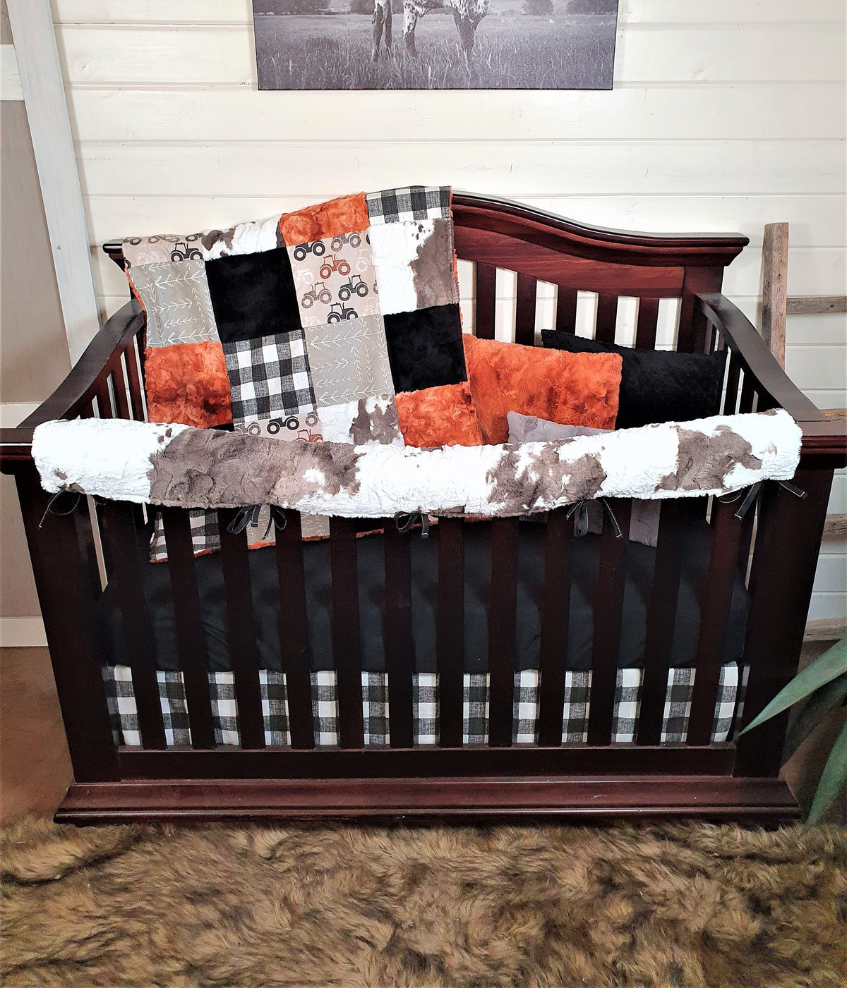 New Release Boy Crib Bedding- Tractor and Brownie Calf Minky Farm Baby Bedding Collection - DBC Baby Bedding Co