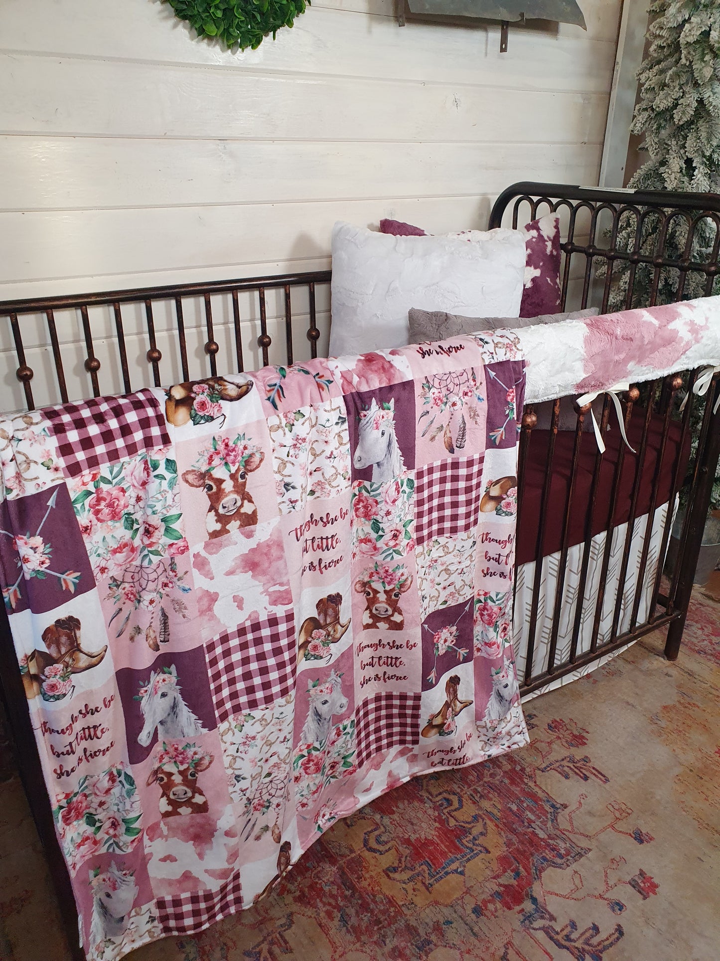 New Release Girl Crib Bedding- Cowgirl Farm and Rose Calf Minky Baby Bedding Collection - DBC Baby Bedding Co 