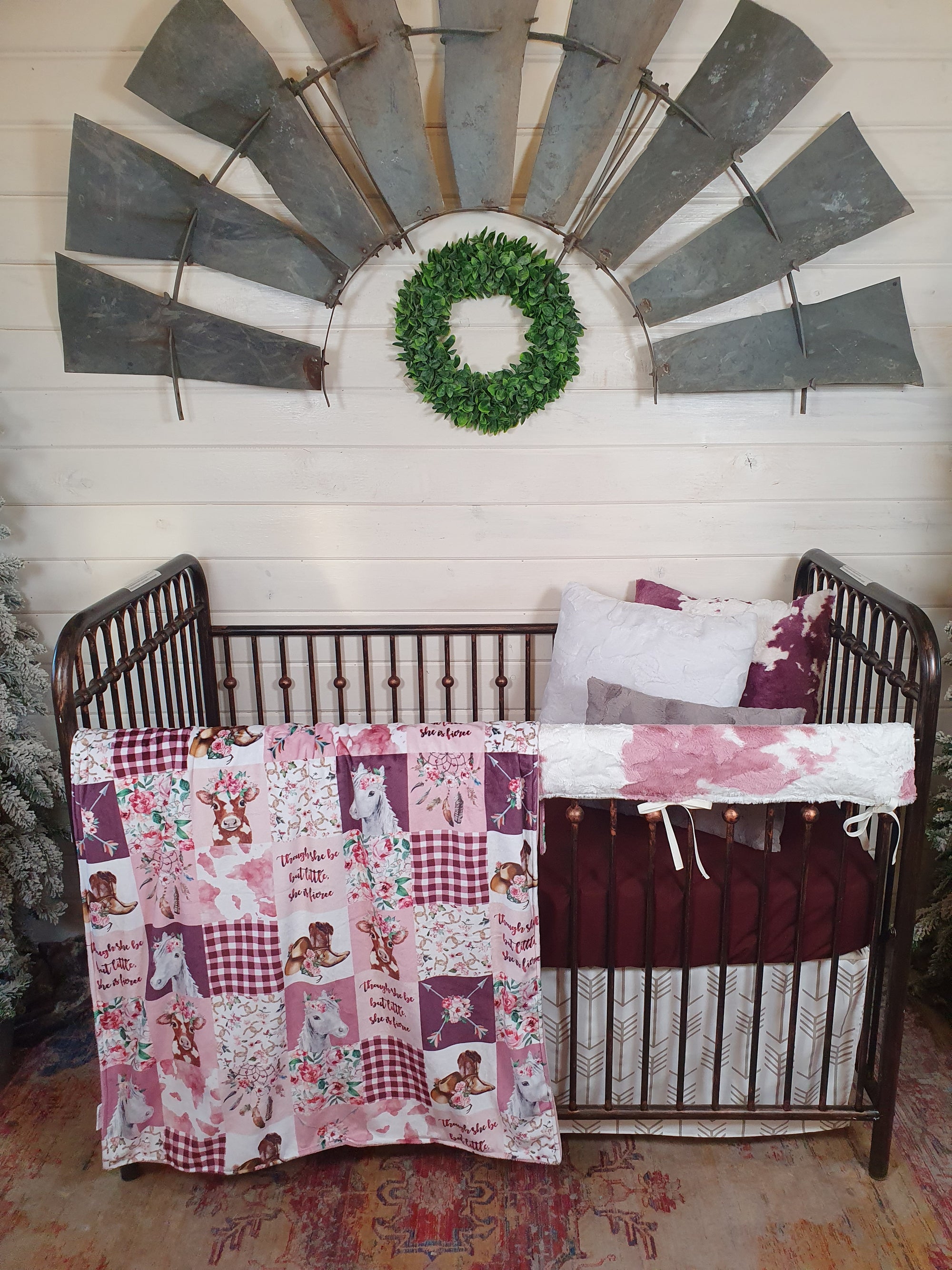 New Release Girl Crib Bedding- Cowgirl Farm and Rose Calf Minky Baby Bedding Collection - DBC Baby Bedding Co 
