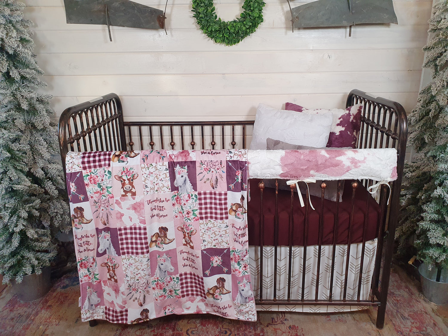 New Release Girl Crib Bedding- Cowgirl Farm and Rose Calf Minky Baby Bedding Collection - DBC Baby Bedding Co 