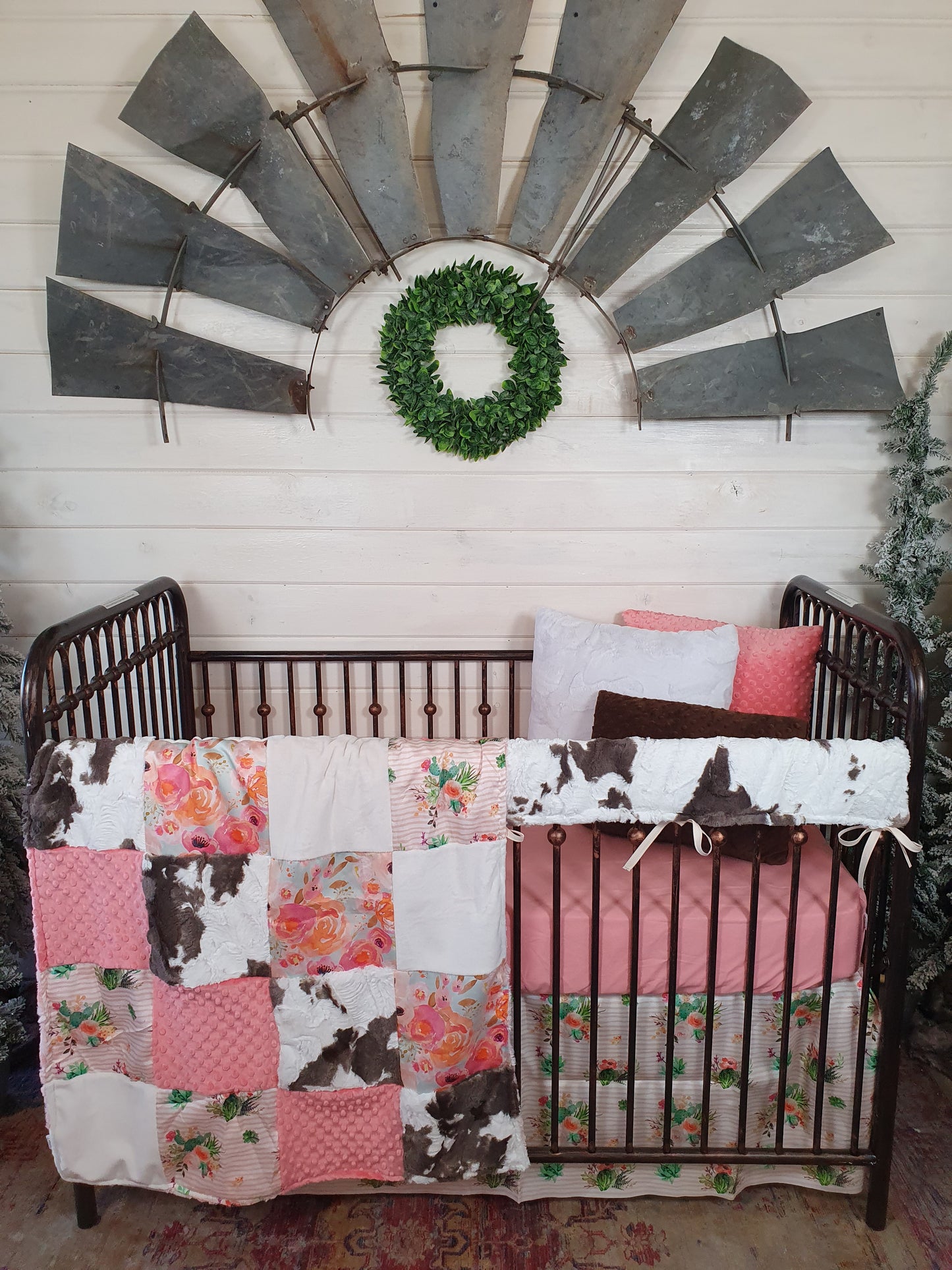 New Release Girl Crib Bedding- Watercolor Floral and Brownie Calf Minky Western Baby Bedding Collection - DBC Baby Bedding Co 