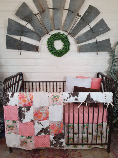 New Release Girl Crib Bedding- Watercolor Floral and Brownie Calf Minky Western Baby Bedding Collection - DBC Baby Bedding Co 