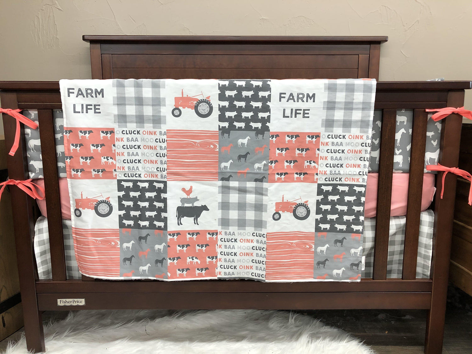 Custom Girl Crib Bedding - Farm Life and Tractor Farm Nursery Collection - DBC Baby Bedding Co 