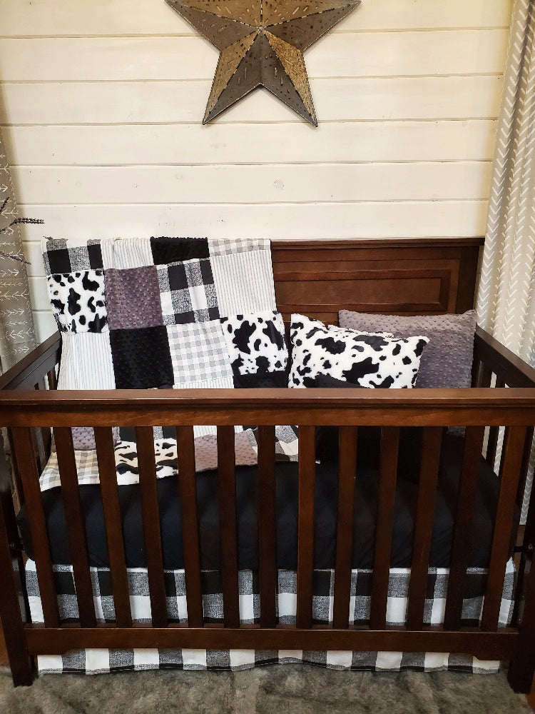 Boy Crib Bedding - Black White Cow Minky Farmhouse Baby Bedding Collection - DBC Baby Bedding Co 