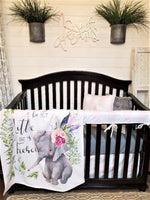 Custom Girl Crib Bedding - Boho Elephant and Blush Check Collection - DBC Baby Bedding Co