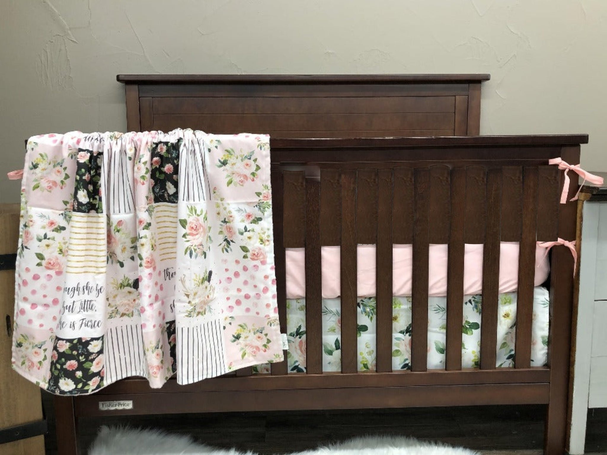 Personalized cot bumper set for girl blush